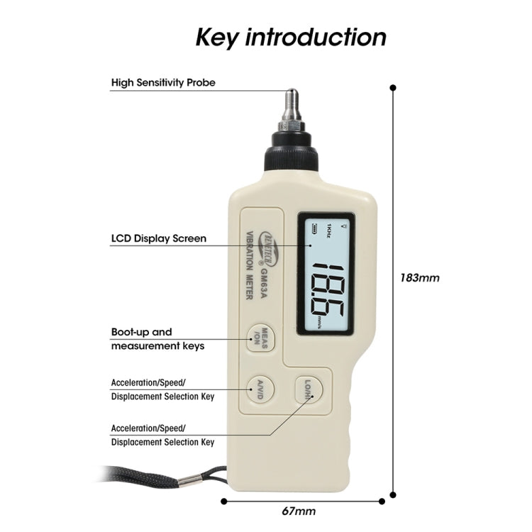 BENETECH GM63A Medidor de Vibraciones Probador Digital Analizador de Vibrómetro Velocidad de Aceleración, BENETECH GM63A