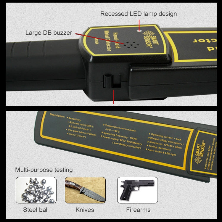 Detector de metales de seguridad portátil AR954, distancia de detección: 60 mm, AR954