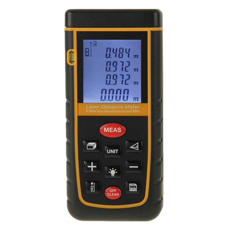 RZ-A60 Medidor de distancia láser portátil LCD de 1,9 pulgadas y 60 m con nivel de burbuja