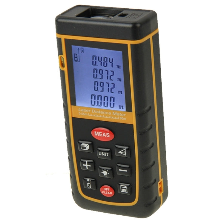 RZ-A60 Medidor de distancia láser portátil LCD de 1,9 pulgadas y 60 m con nivel de burbuja