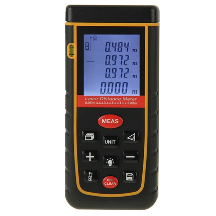 RZ-A80 Medidor de distancia láser portátil LCD de 1,9 pulgadas y 80 m con nivel de burbuja
