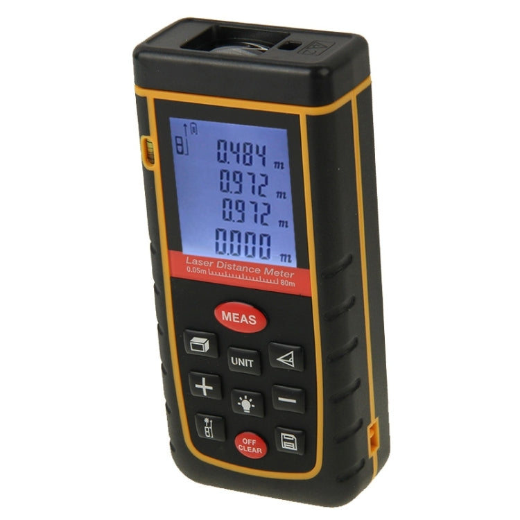 RZ-A80 Medidor de distancia láser portátil LCD de 1,9 pulgadas y 80 m con nivel de burbuja