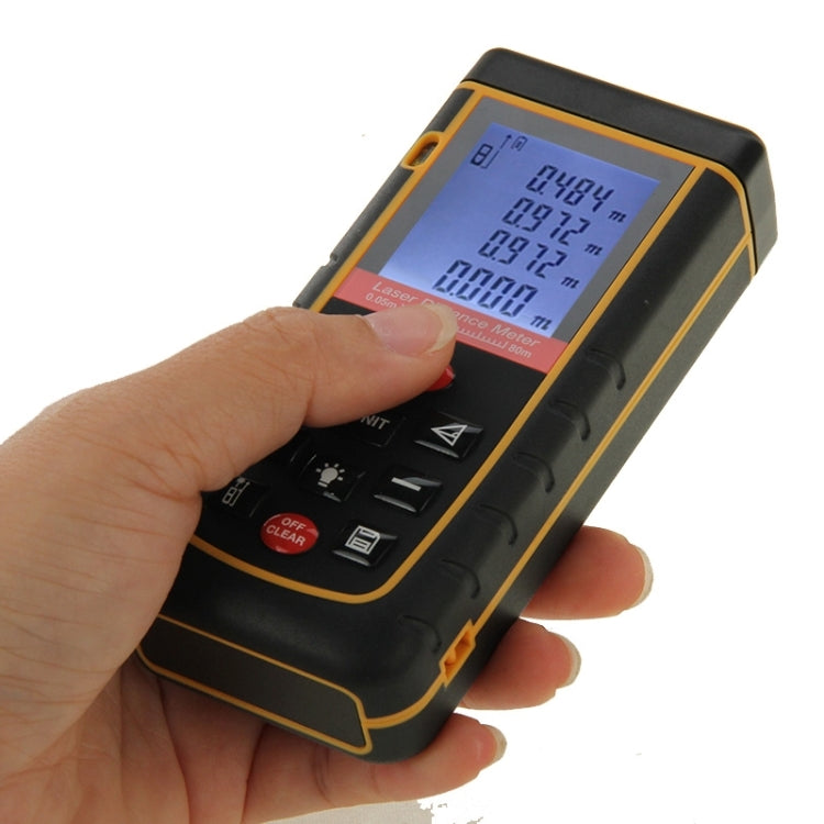 RZ-A80 Medidor de distancia láser portátil LCD de 1,9 pulgadas y 80 m con nivel de burbuja