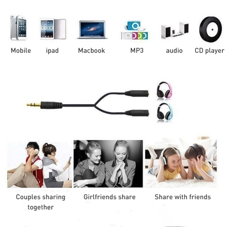 Adaptador divisor de auriculares macho de 3,5 mm a hembra dual de 3,5 mm, longitud: aproximadamente 25 cm, 3.5mm Male to 2 x 3.5mm Female