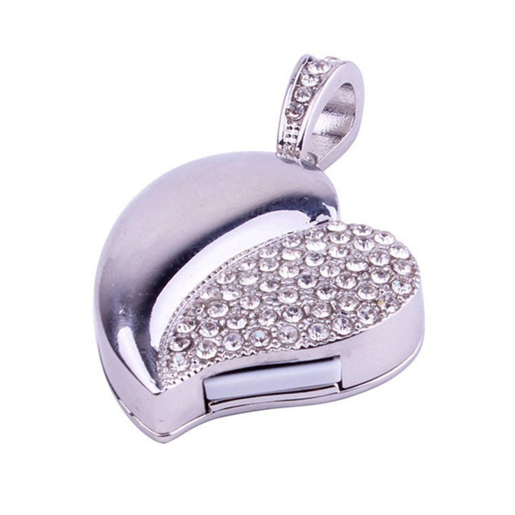 Disco flash USB en forma de corazón de plata de joyería de diamantes, especial para regalos del día de San Valentín, 2GB, 4GB, 8GB, 16GB, 32GB
