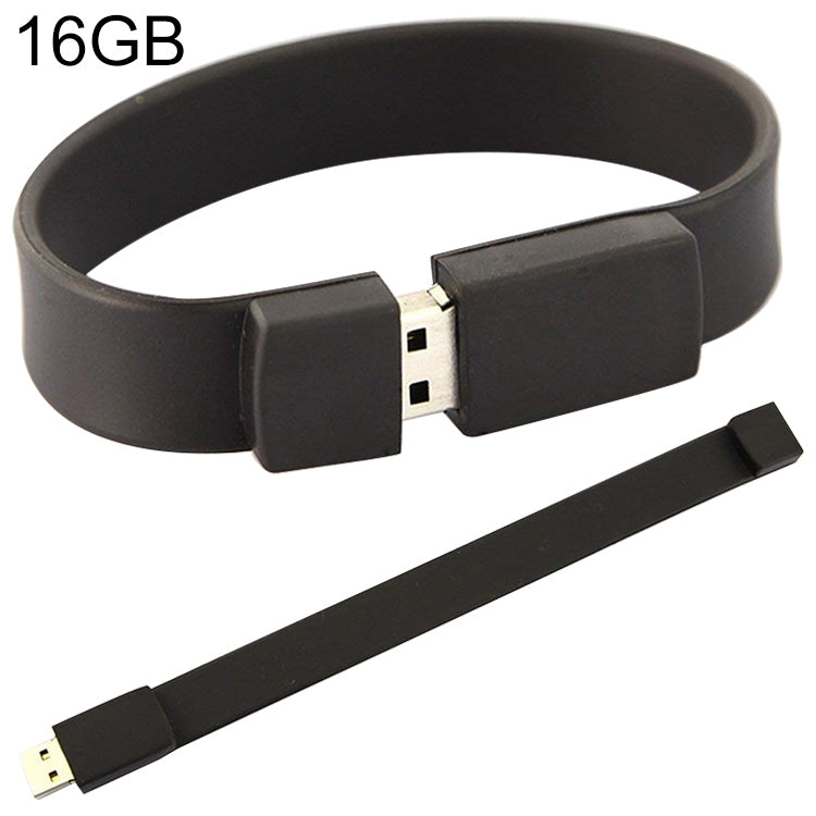 Disco flash USB 2.0 de pulseras de silicona de 16 GB, 16GB (Black)
