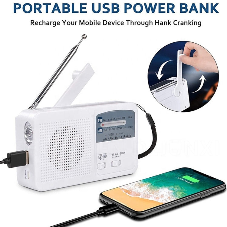 Linterna LED multifunción con energía solar/dinamo con manivela, radio AM/FM y cargador de teléfono móvil, RD369