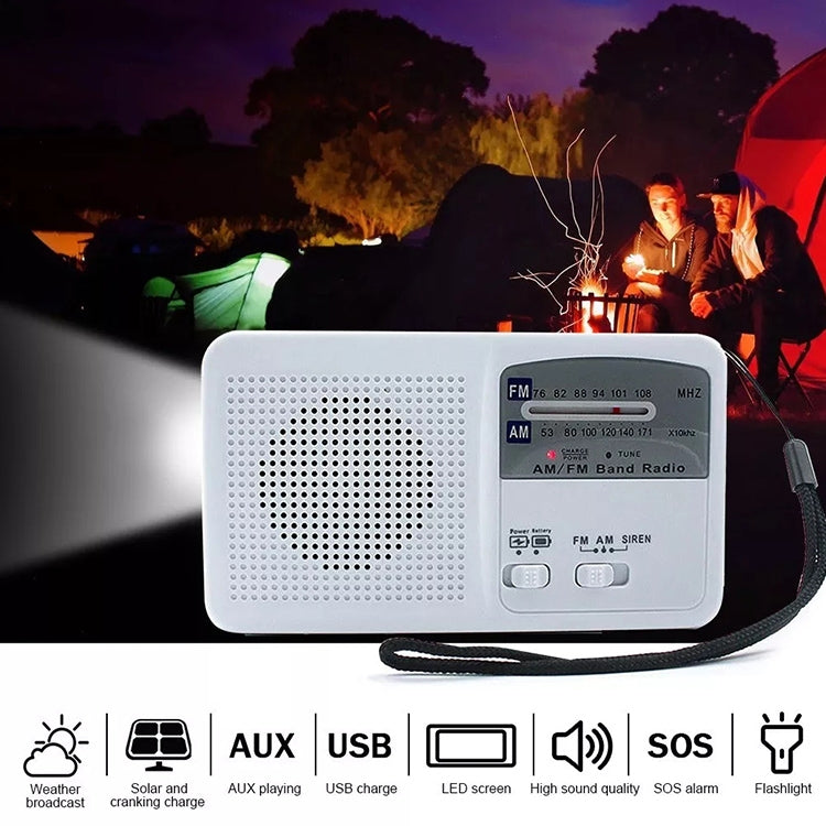 Linterna LED multifunción con energía solar/dinamo con manivela, radio AM/FM y cargador de teléfono móvil, RD369