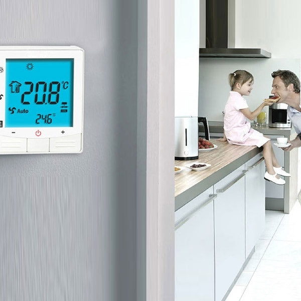 Termostato de ambiente programable de 2 tubos para aire acondicionado con pantalla LCD para unidad Fan Coil
