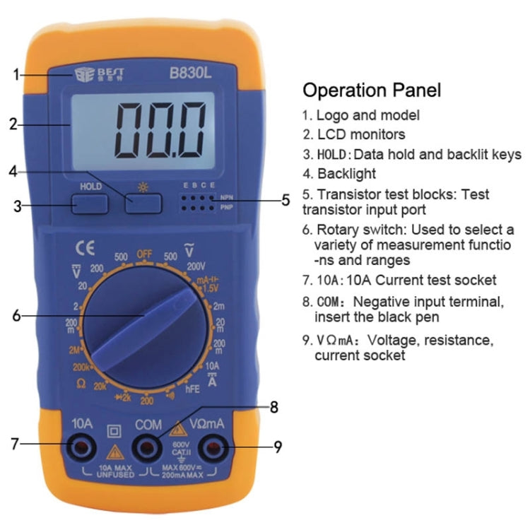 MEJOR BST-B830L Multímetro digital con pantalla LCD de 9 V, BST- B830L