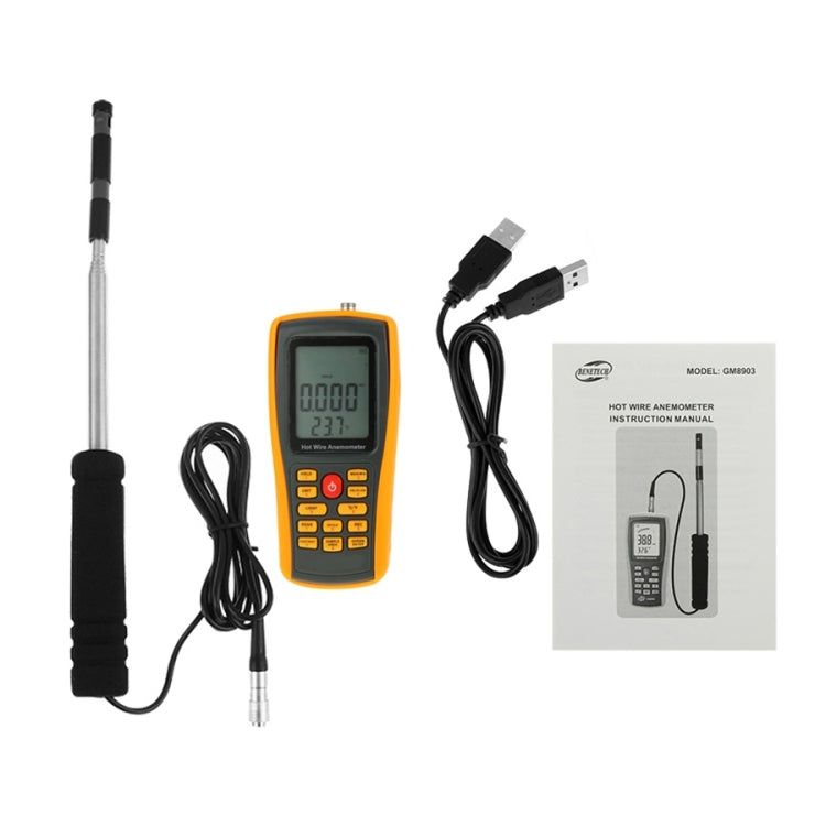 BENETECH GM8903 Anemómetro Digital de temperatura del viento y velocidad del viento con pantalla LCD de 2,6 pulgadas, GM8903