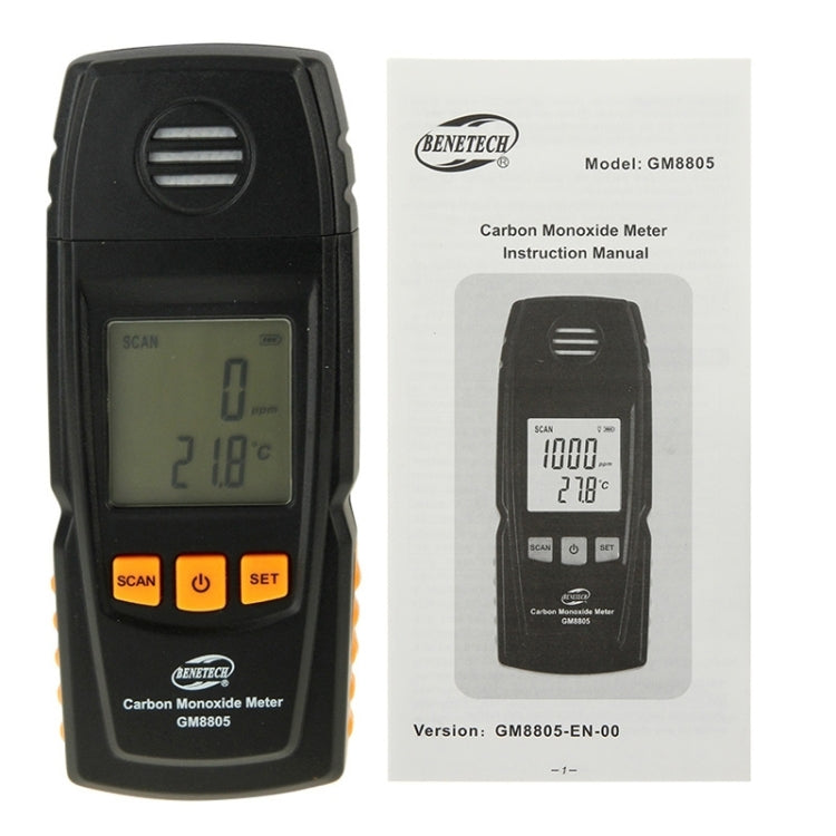 BENETECH GM8805 Pantalla LCD Probador de medidor detector de monitor de CO de monóxido de carbono portátil, rango de medida: 0-1000 ppm