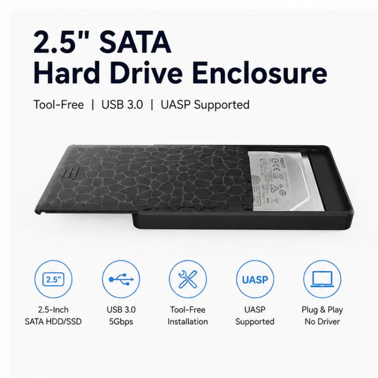 Caja externa SATA HDD/SSD de 2,5 pulgadas, sin herramientas, interfaz USB 3.0