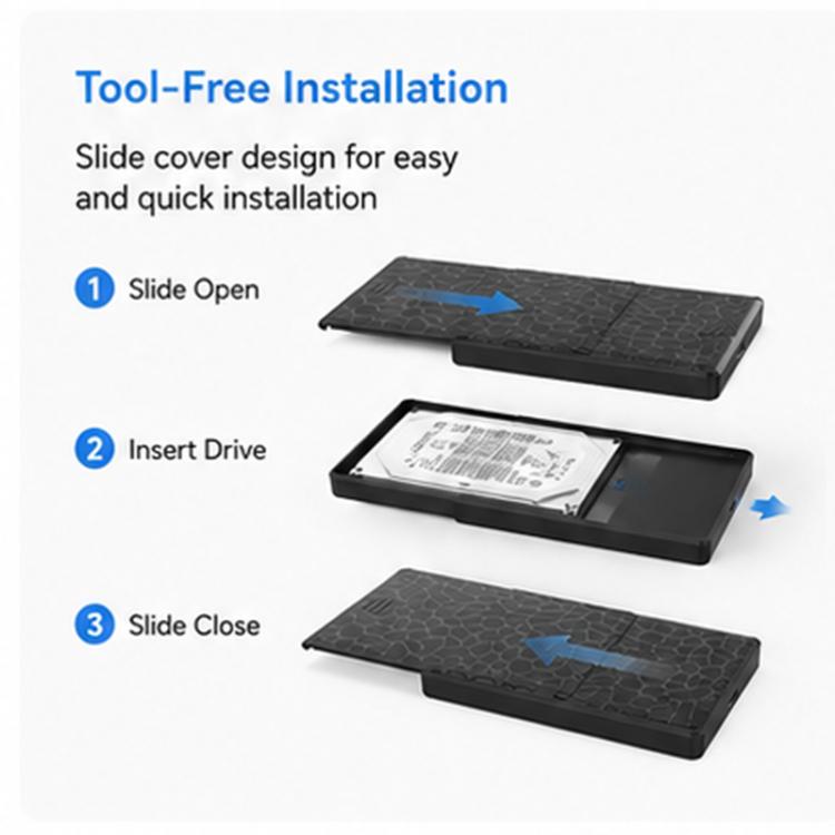 Caja externa SATA HDD/SSD de 2,5 pulgadas, sin herramientas, interfaz USB 3.0