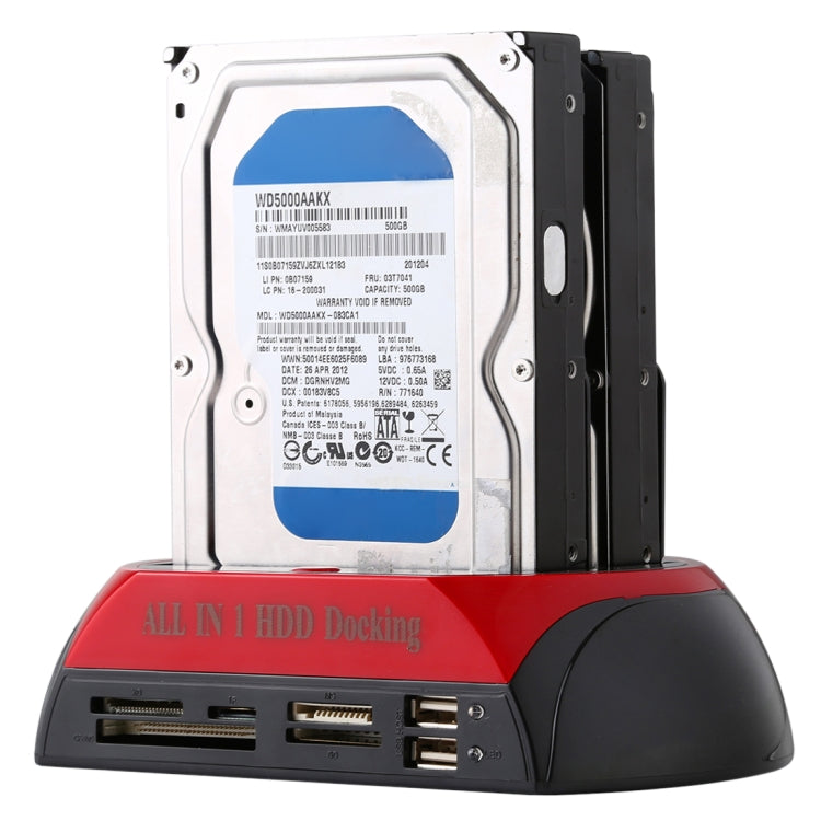 Estación de acoplamiento todo en 1 dual SATA/IDE HDD de 2,5 pulgadas/3,5 pulgadas con lector de tarjetas y concentrador