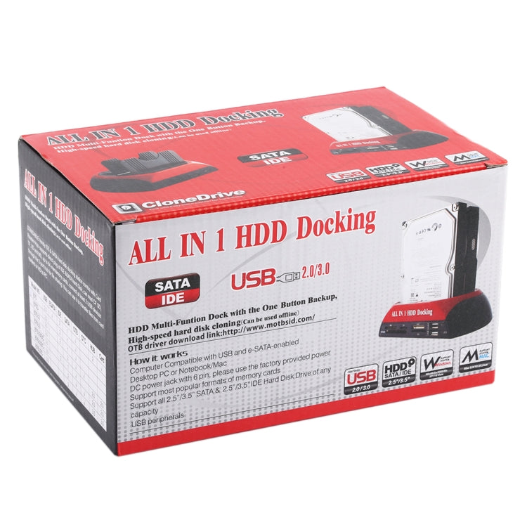 Estación de acoplamiento todo en 1 dual SATA/IDE HDD de 2,5 pulgadas/3,5 pulgadas con lector de tarjetas y concentrador
