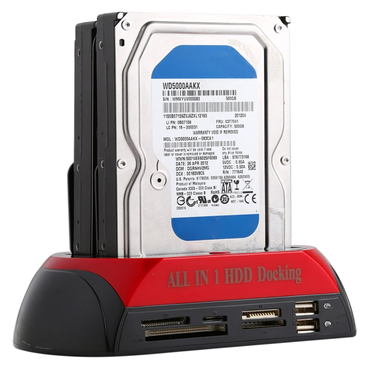 Estación de acoplamiento todo en 1 dual SATA/IDE HDD de 2,5 pulgadas/3,5 pulgadas con lector de tarjetas y concentrador