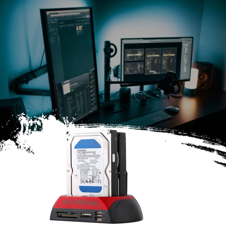 Estación de acoplamiento todo en 1 dual SATA/IDE HDD de 2,5 pulgadas/3,5 pulgadas con lector de tarjetas y concentrador