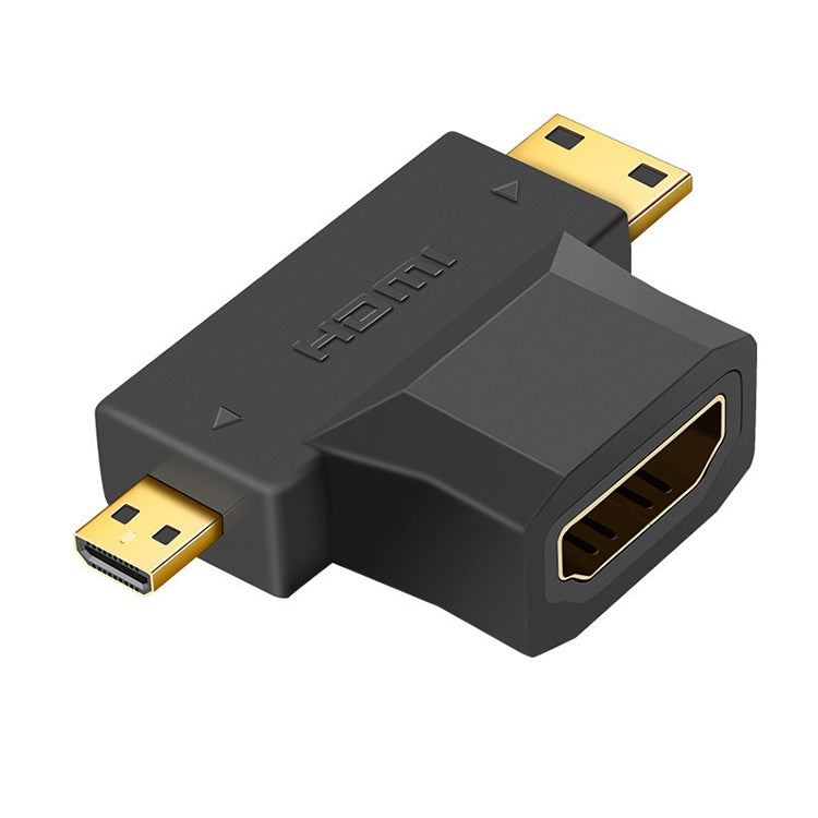 Adaptador HDMI hembra 3 en 1 a Mini HDMI macho + Micro HDMI macho, HDMI Female to Mini HDMI+Micro HDMI