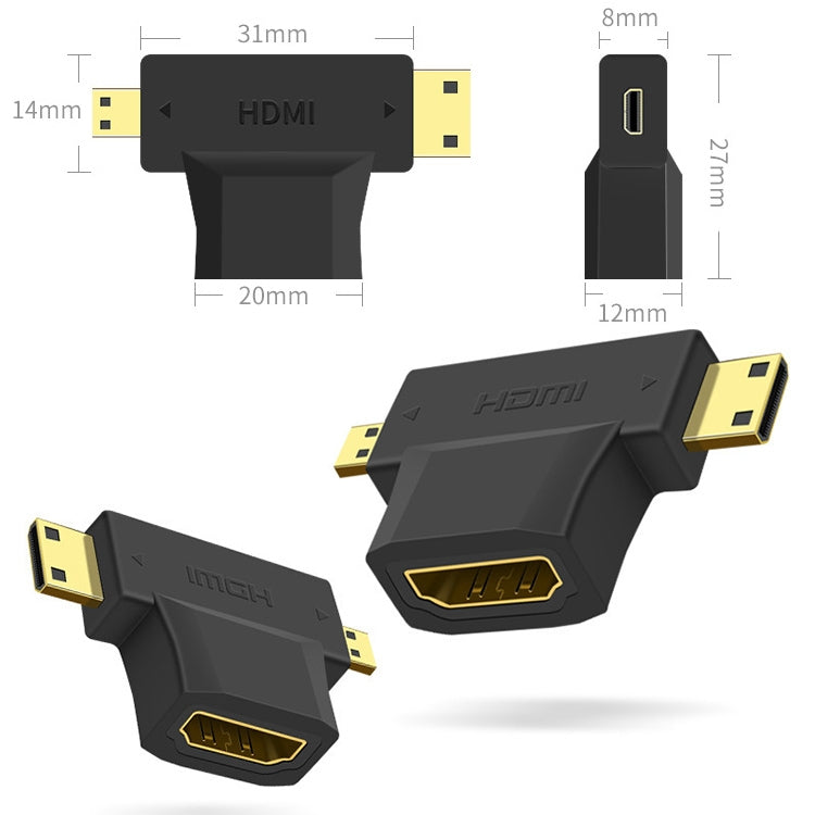 Adaptador HDMI hembra 3 en 1 a Mini HDMI macho + Micro HDMI macho, HDMI Female to Mini HDMI+Micro HDMI