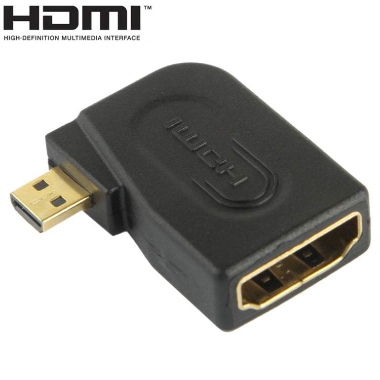 Adaptador macho HDMI micro chapado en oro a HDMI hembra de 19 pines con ángulo de 90 grados, Micro HDMI to HDMI