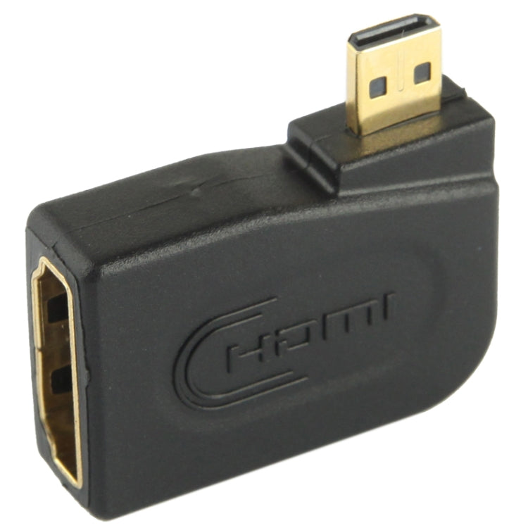 Adaptador macho HDMI micro chapado en oro a HDMI hembra de 19 pines con ángulo de 90 grados, Micro HDMI to HDMI