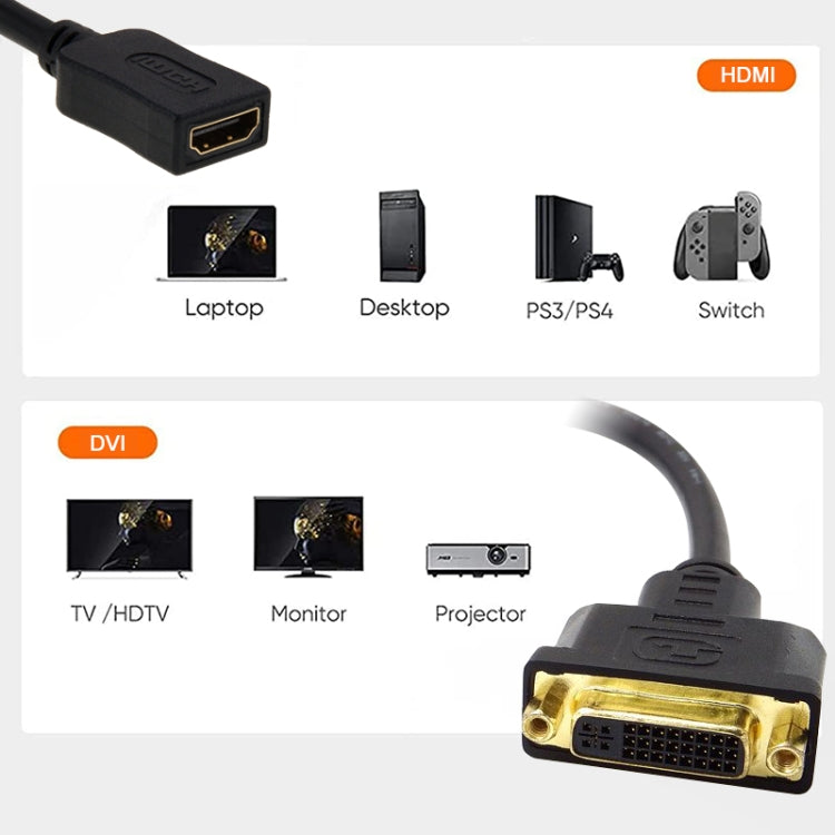 Cable adaptador HDMI hembra a DVI de 24+5 pines hembra de 30 cm, HDMI Female to DVI 24+5