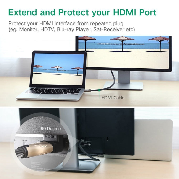 Adaptador macho de HDMI de 19 pines chapado en oro a HDMI de 19 pines hembra con ángulo de 90 grados, HDMI Male to Female