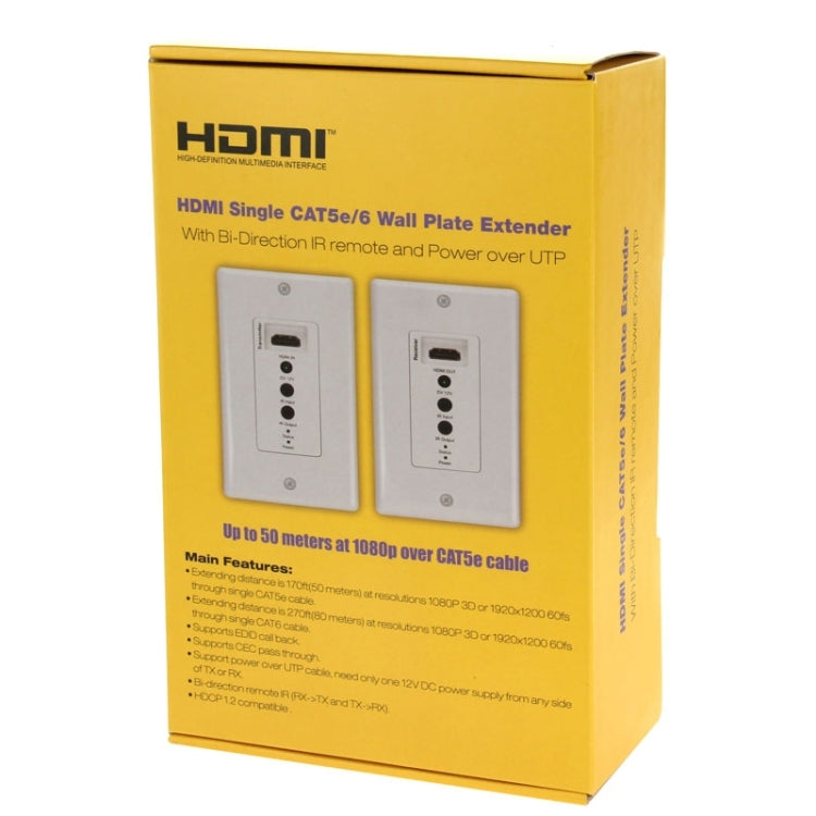 Extensor de placa de pared HDMI único Cat5e / 6 de 50 metros (enchufe UE)