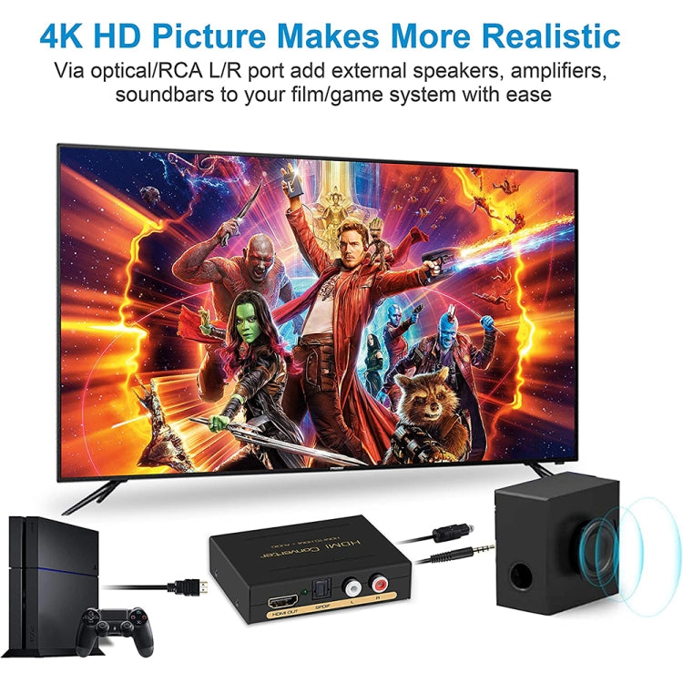 Convertidor HDMI a HDMI + Audio (SPDIF + R/L) (Enchufe UE), HDMI to HDMI + Audio