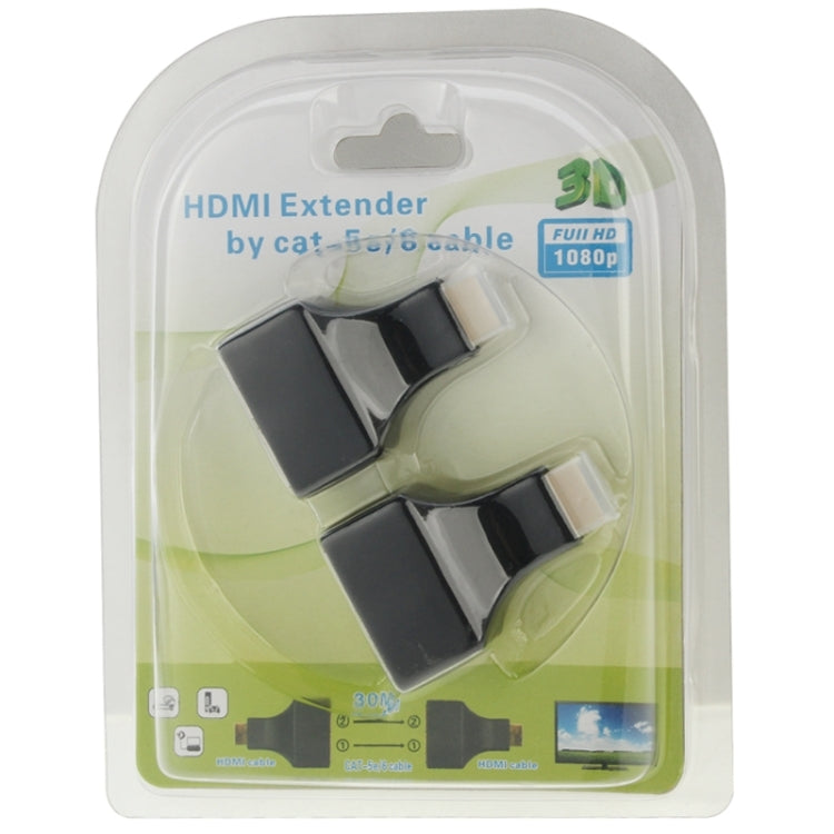 Extensor de cable de red HDMI a RJ45 de doble puerto de 30 m por Cat 5e/6 3D HDTV Up, Dual RJ45 Black