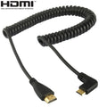 Versión 1.4 Mini HDMI macho chapado en oro a cable en espiral macho HDMI, compatible con 3D / Ethernet, longitud: 0,6 m-2 m, Right Angle Mini HDMI to HDMI AM