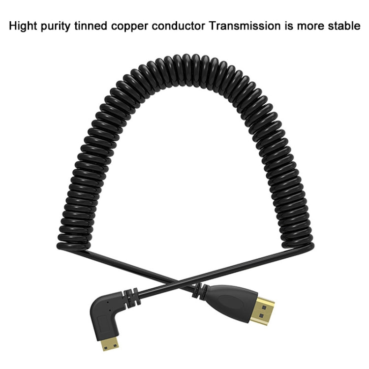 Versión 1.4 Mini HDMI macho chapado en oro a cable en espiral macho HDMI, compatible con 3D / Ethernet, longitud: 0,6 m-2 m, Right Angle Mini HDMI to HDMI AM