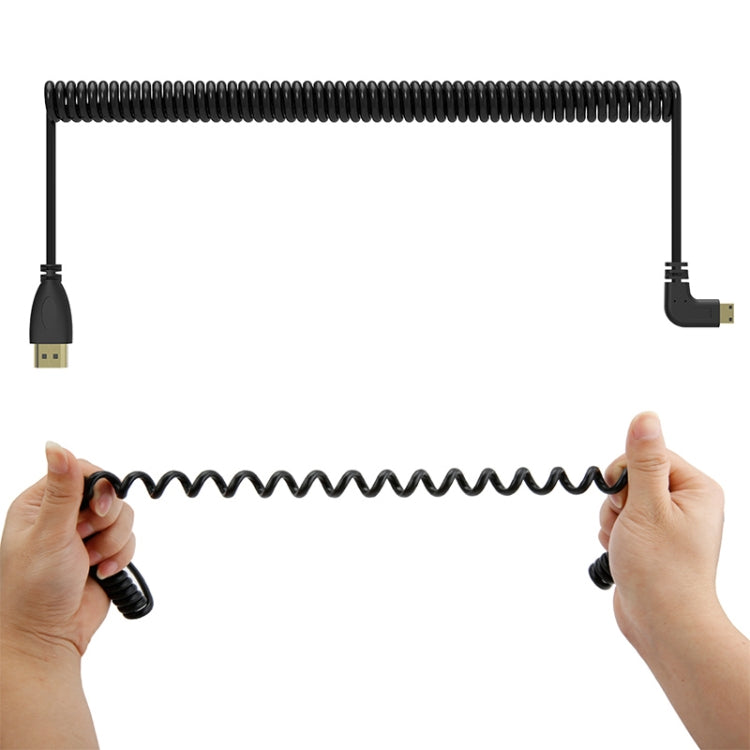 Versión 1.4 Mini HDMI macho chapado en oro a cable en espiral macho HDMI, compatible con 3D / Ethernet, longitud: 0,6 m-2 m, Right Angle Mini HDMI to HDMI AM