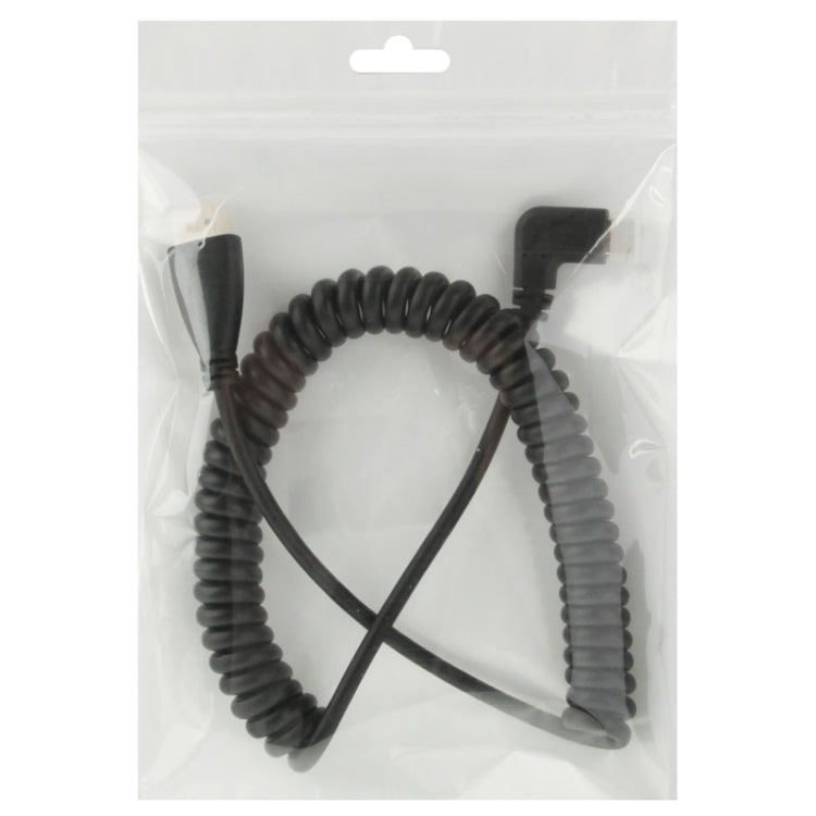 Versión 1.4 Mini HDMI macho chapado en oro a cable en espiral macho HDMI, compatible con 3D / Ethernet, longitud: 0,6 m-2 m, Right Angle Mini HDMI to HDMI AM