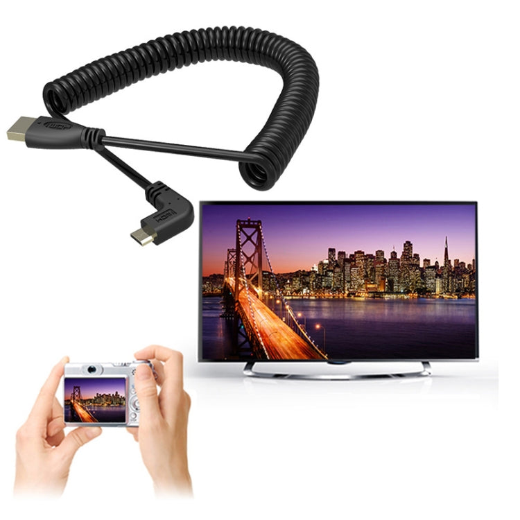 Versión 1.4 Mini HDMI macho chapado en oro a cable en espiral macho HDMI, compatible con 3D / Ethernet, longitud: 0,6 m-2 m, Right Angle Mini HDMI to HDMI AM