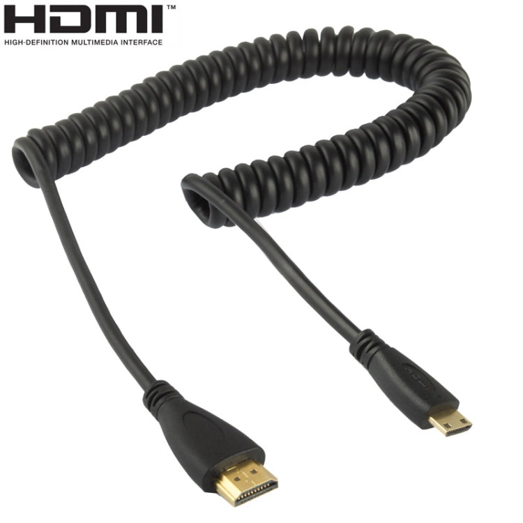 Versión 1.4, cable en espiral Mini HDMI macho a HDMI macho chapado en oro, compatible con 3D/Ethernet, longitud: 60 cm (se puede extender hasta 2 m), Mini HDMI AM to HDMI AM