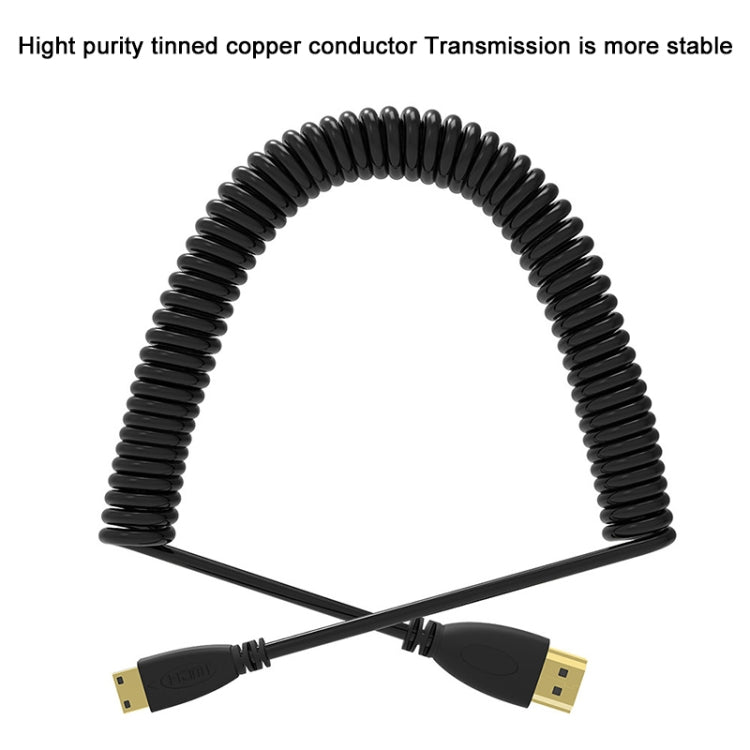 Versión 1.4, cable en espiral Mini HDMI macho a HDMI macho chapado en oro, compatible con 3D/Ethernet, longitud: 60 cm (se puede extender hasta 2 m), Mini HDMI AM to HDMI AM
