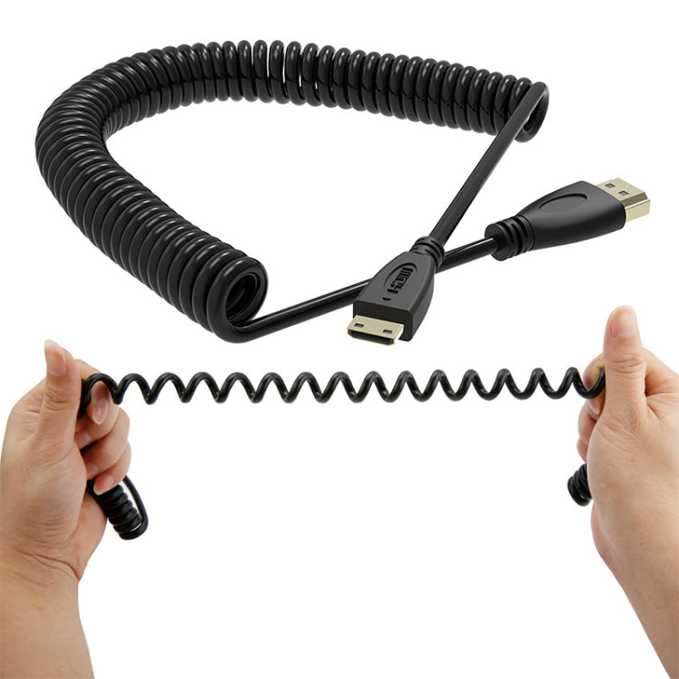 Versión 1.4, cable en espiral Mini HDMI macho a HDMI macho chapado en oro, compatible con 3D/Ethernet, longitud: 60 cm (se puede extender hasta 2 m), Mini HDMI AM to HDMI AM