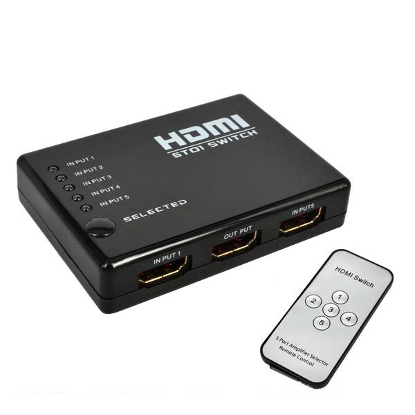 Conmutador HDMI de 5 puertos 1080P con control remoto, compatible con HDTV, Support HDTV
