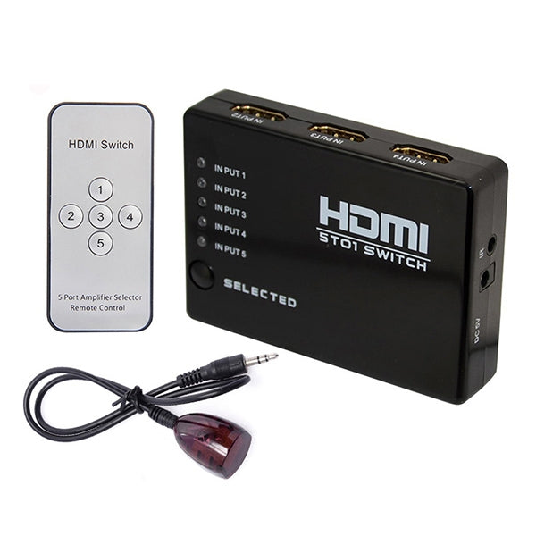 Conmutador HDMI de 5 puertos 1080P con control remoto, compatible con HDTV, Support HDTV