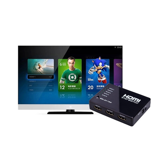 Conmutador HDMI de 5 puertos 1080P con control remoto, compatible con HDTV, Support HDTV