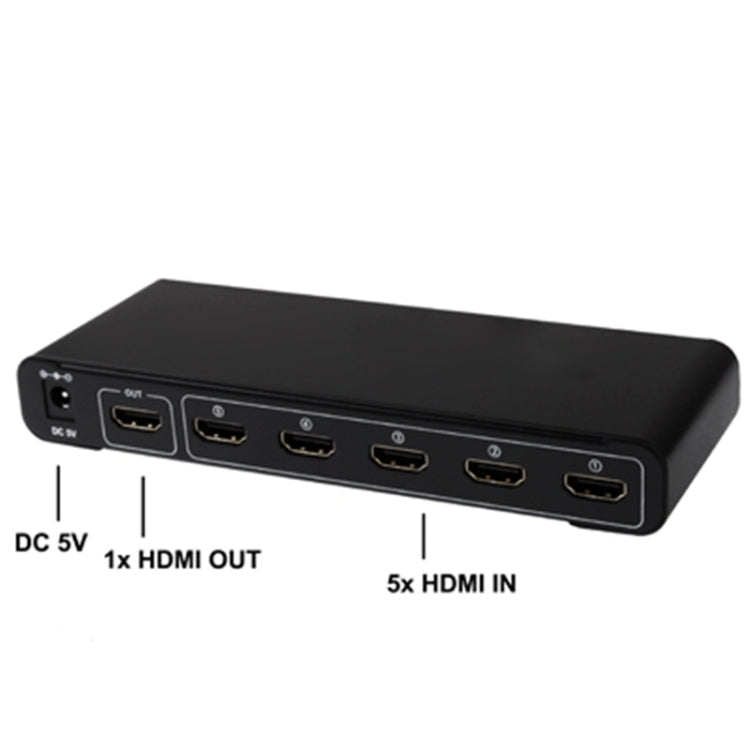 Conmutador HDMI Full HD 1080P de 5 puertos con interruptor y control remoto, versión 1.3 (entrada HDMI de 5 puertos, salida HDMI de 1 puerto), 1.3 Version