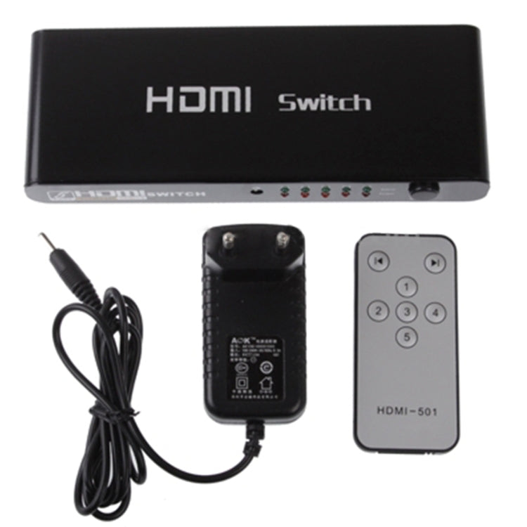 Conmutador HDMI Full HD 1080P de 5 puertos con interruptor y control remoto, versión 1.3 (entrada HDMI de 5 puertos, salida HDMI de 1 puerto), 1.3 Version
