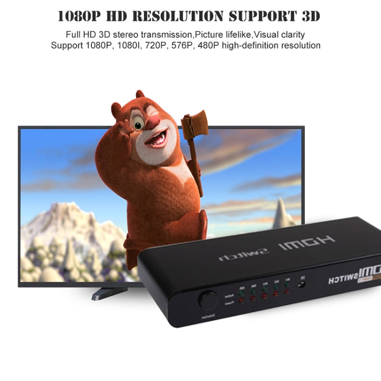 Conmutador HDMI Full HD 1080P de 5 puertos con interruptor y control remoto, versión 1.3 (entrada HDMI de 5 puertos, salida HDMI de 1 puerto), 1.3 Version