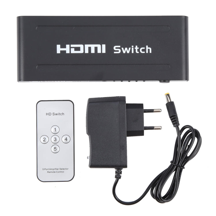 Conmutador HDMI Full HD 1080P de 5 puertos con control remoto e indicador LED, With LED Indicator