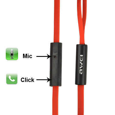 Awei ES600i Noodle Style Auriculares universales de 3,5 mm con control de altavoz y micrófono para iPhone / iPad / iPod touch, Galaxy SIV / SIII / Note II / Premier, Nokia Lumia Series, LG Optimus Series, HTC / Motorola / Sony Xperia Series, etc.