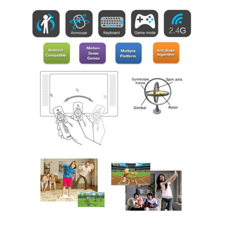 T2 giroscopio Mini Fly Air Mouse 2,4G Android Control remoto 3D Sense Motion Stick para escritorio/portátil, T2