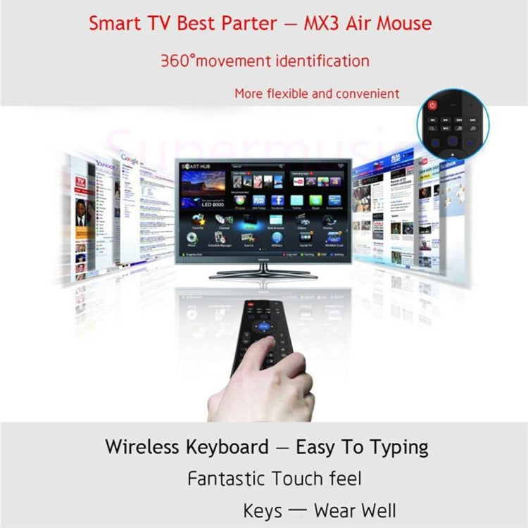 MX3 Air Mouse Teclado de control remoto inalámbrico 2.4G con atajos de navegador para Android TV Box / Mini PC, Air Mouse