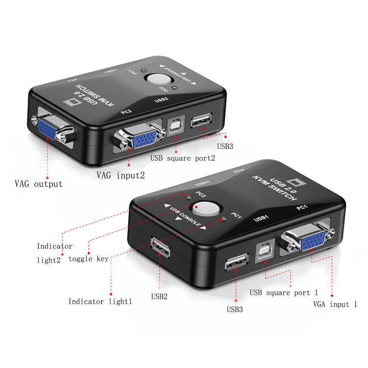 KVM-21UA Caja de conmutador KVM USB de 2 puertos con botón de control para monitor de ratón y teclado de PC, 2 Ports (with USB)